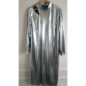 ELOQUII  Dress Women's 22 Mettalic Silver Cut Out  Design Long Sleeve Event